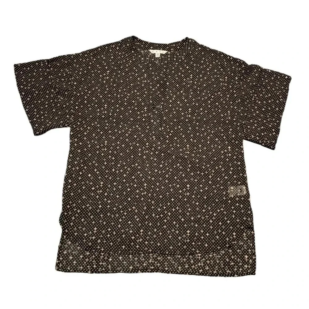 CAbi Sheer Blouse/Shirt - Size XS - Black/Pink Polka‎ Dots